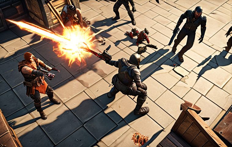 ** A strategic overhead view of a team of video game characters coordinating an attack. Highlight the synergy between different character classes and abilities, showing how combined critical hits create devastating combos. Emphasize teamwork and tactical depth.